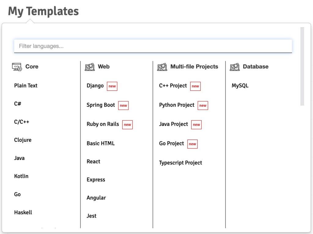 CodeInterview's templates for Django, Ruby on Rails and Spring Boot projects.