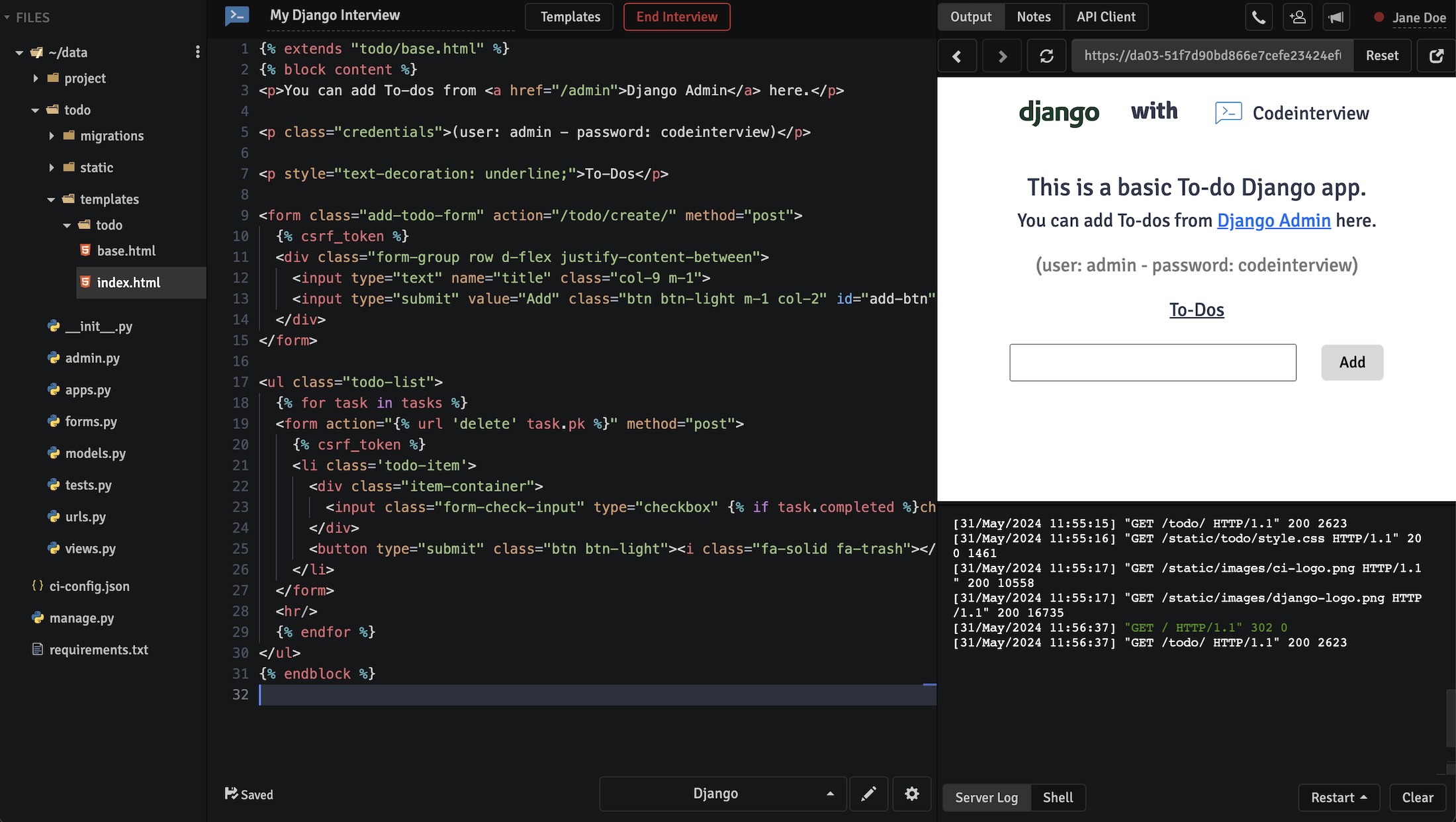 Django IDE at CodeInterview