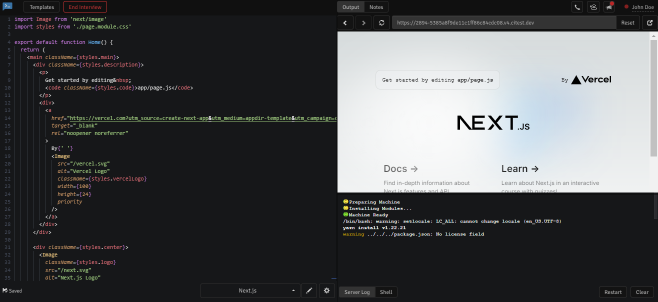 Online Next.js Editor at CodeInterview